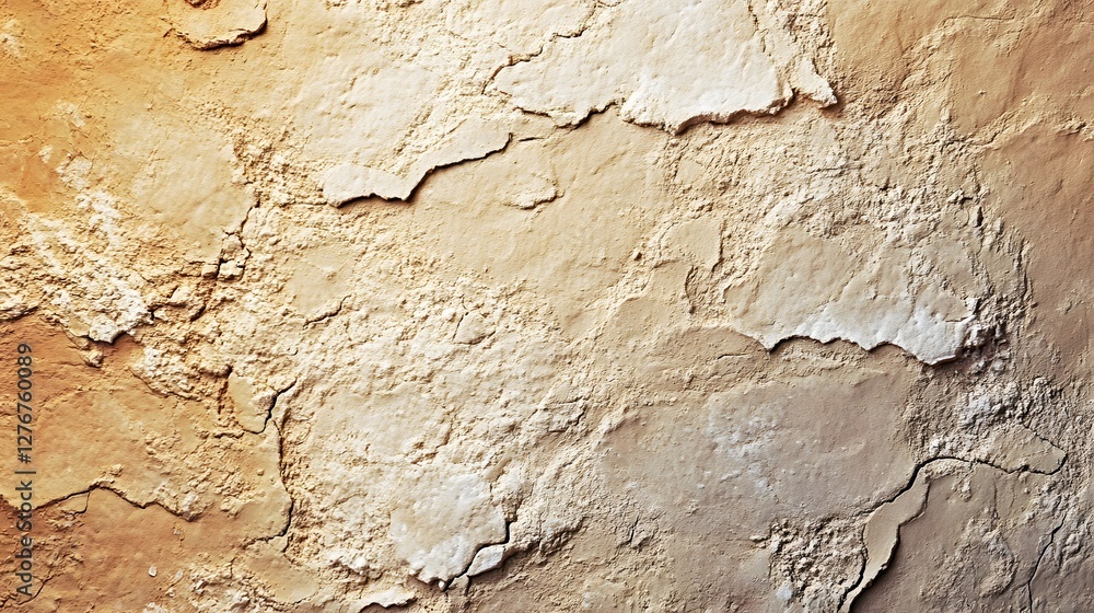Textured beige surface with cracks and peeling layers, creating a rough and aged appearance. Textured beige surface with cracks and peeling layers, creating a rough and aged appearance.