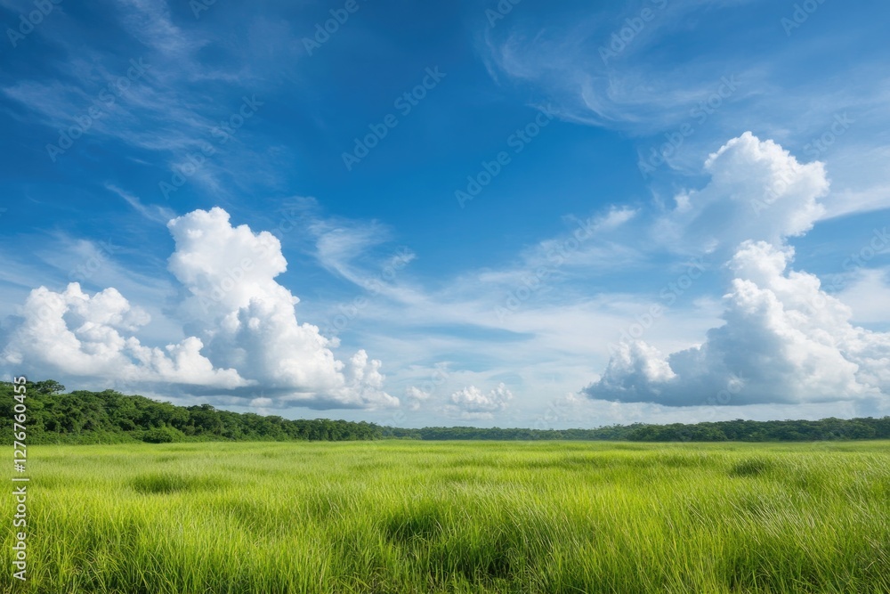 serene landscape showcasing green meadows under vibrant blue sky celebrating earth day beauty serene landscape showcasing green meadows under vibrant blue sky celebrating earth day beauty