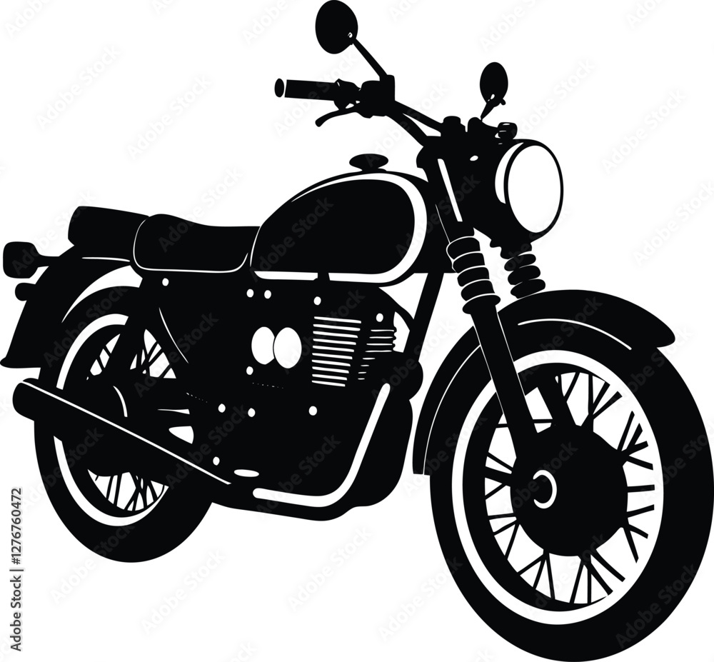 Fototapeta premium Vintage motorcycle silhouette vector illustration, classic bike design, retro motorbike, old-fashioned motorcycle, transport, vehicle, freedom, adventure, travel icon.