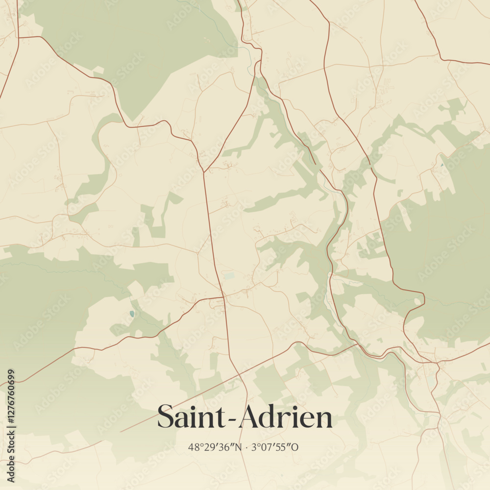 Fototapeta premium Vintage map of Saint-Adrien, France.