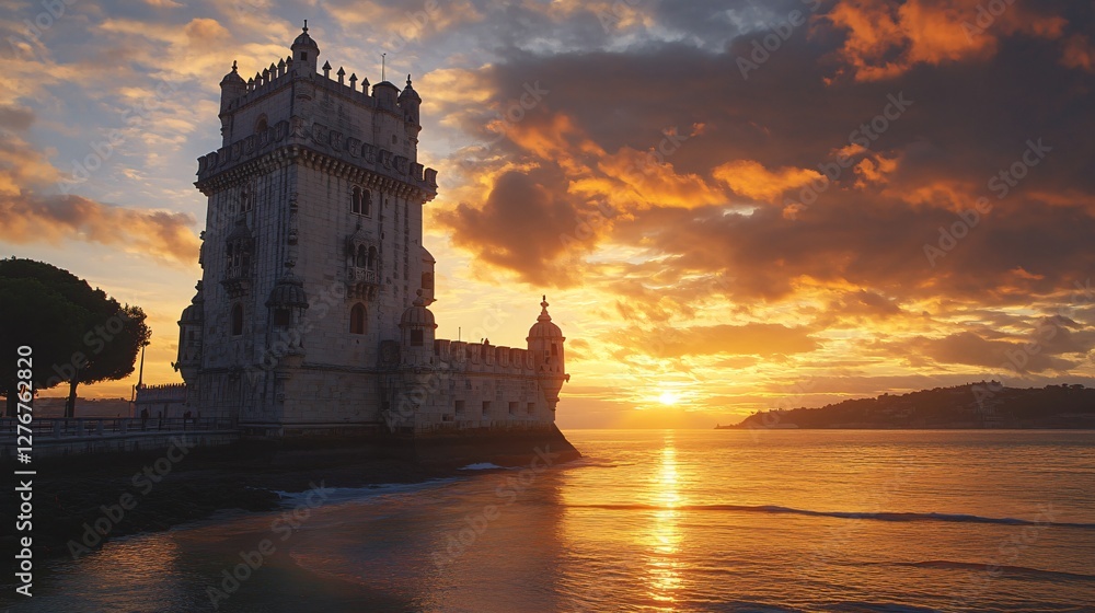 Obraz premium Belem Tower at Sunset in Lisbon, Portugal