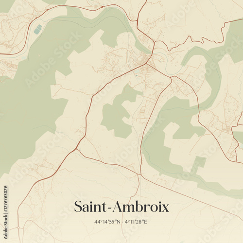 Vintage map of Saint-Ambroix, France.