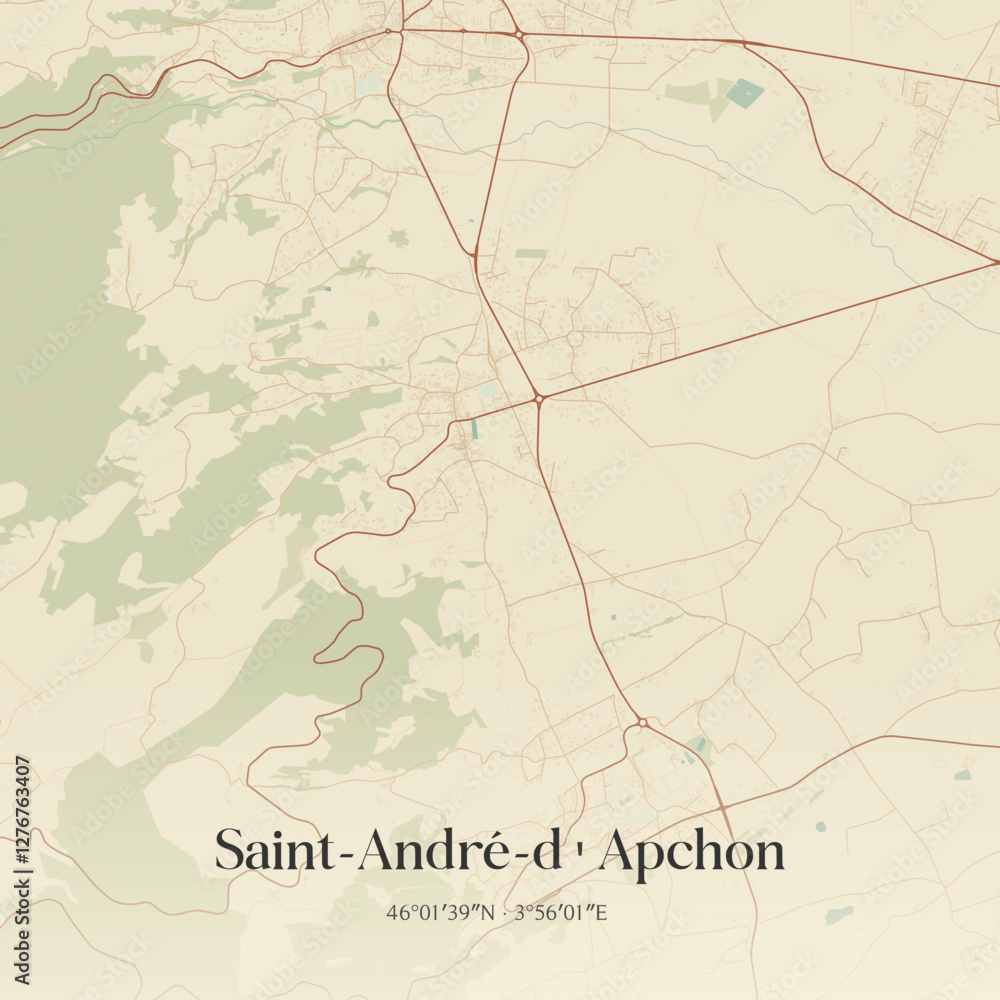 Fototapeta premium Vintage map of Saint-André-d'Apchon, France.