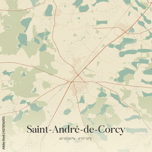 Vintage map of Saint-André-de-Corcy, France.