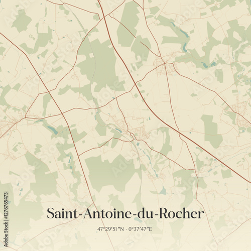 Vintage map of Saint-Antoine-du-Rocher, France.