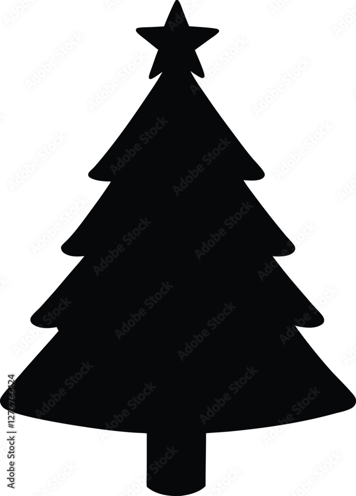 Fototapeta premium Christmas tree silhouette vector illustration, festive pine, holiday decoration, winter season symbol, black evergreen graphic, isolated design, EPS file