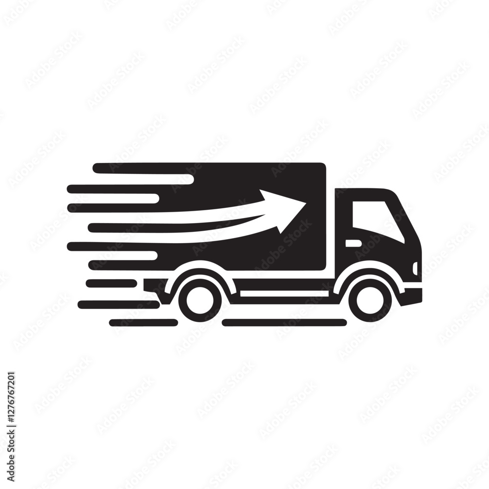 delivery truck silhouette vector illustration, monochrome, black and white, stylized vehicle delivery truck silhouette vector illustration, monochrome, black and white, stylized vehicle