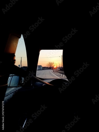 Sunset in road