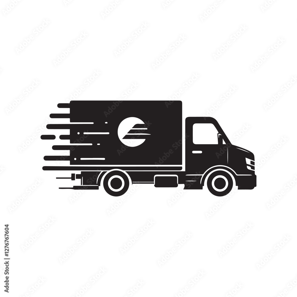 delivery truck silhouette vector illustration, monochrome, black and white, stylized vehicle delivery truck silhouette vector illustration, monochrome, black and white, stylized vehicle