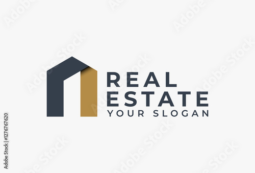 Initial Letter N Real Estate Logo. Black and Gold  Hexagon on White Background Design Element Usable for Architecture, apartment, house, home, construction, Residential, Property Business Brand.
