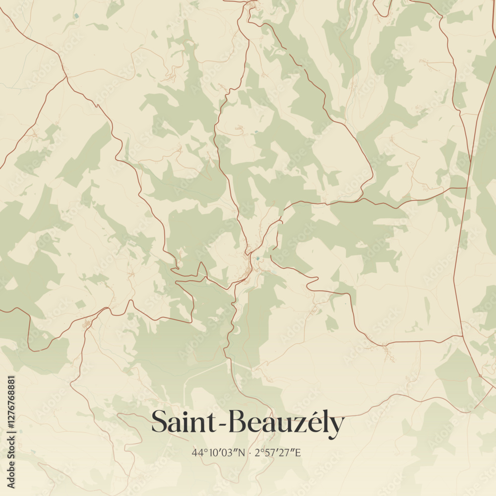 Fototapeta premium Vintage map of Saint-Beauzély, France.