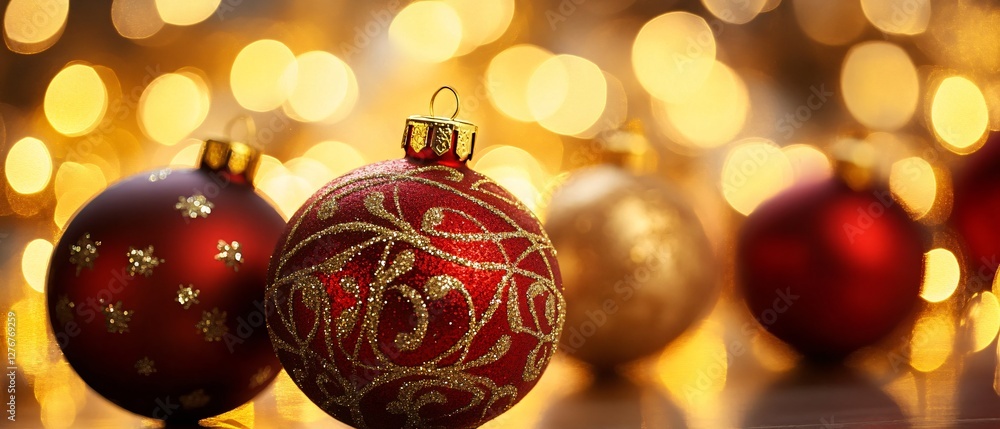 Obraz premium Festive Christmas Baubles in Defocused Lights
