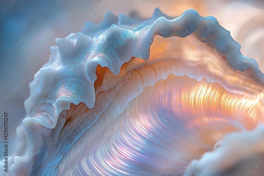Seashell Close-up: Iridescent Surface with Swirling Patterns and Colors Seashell Close-up: Iridescent Surface with Swirling Patterns and Colors