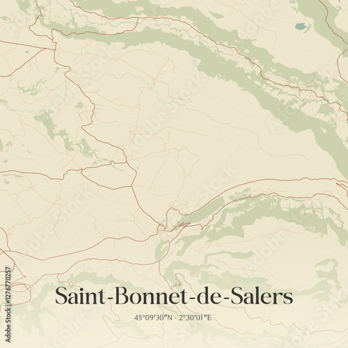 Vintage map of Saint-Bonnet-de-Salers, France.