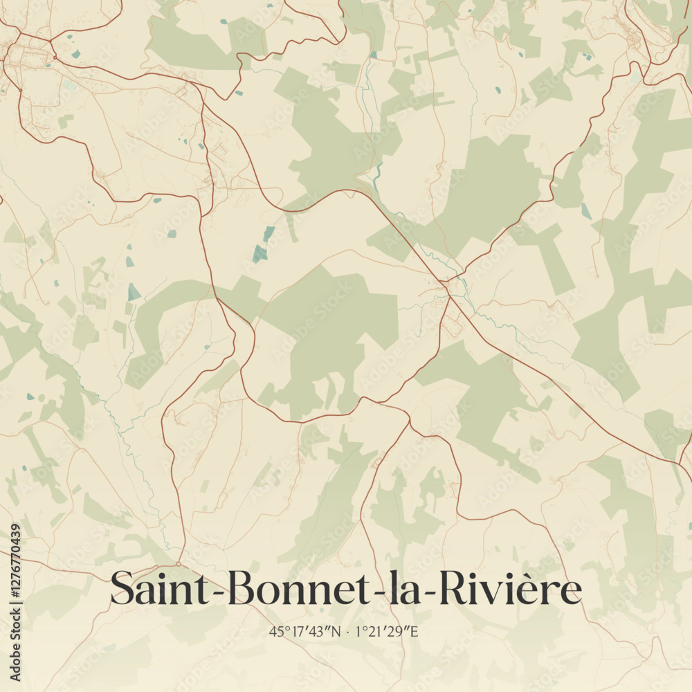 Fototapeta premium Vintage map of Saint-Bonnet-la-Rivière, France.