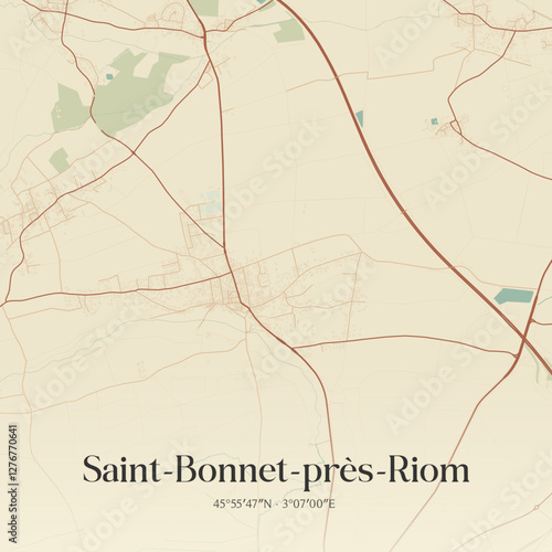 Vintage map of Saint-Bonnet-près-Riom, France.