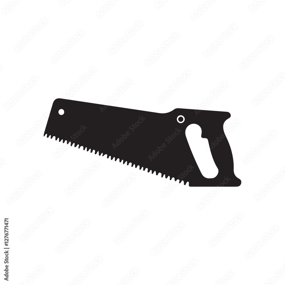 Black hand saw, silhouette, sharp teeth, carpentry tool, wood cutting Black hand saw, silhouette, sharp teeth, carpentry tool, wood cutting