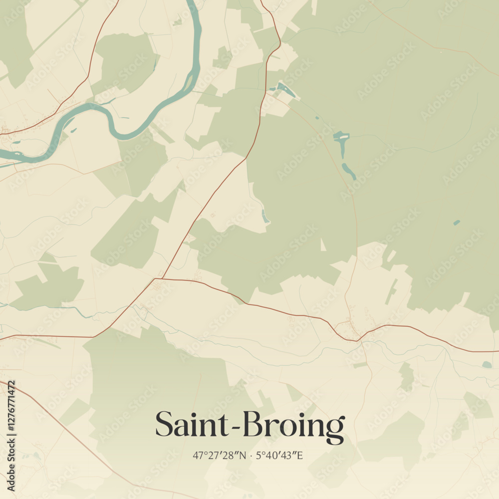 Fototapeta premium Vintage map of Saint-Broing, France.