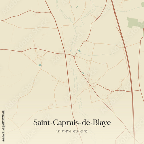 Vintage map of Saint-Caprais-de-Blaye, France.