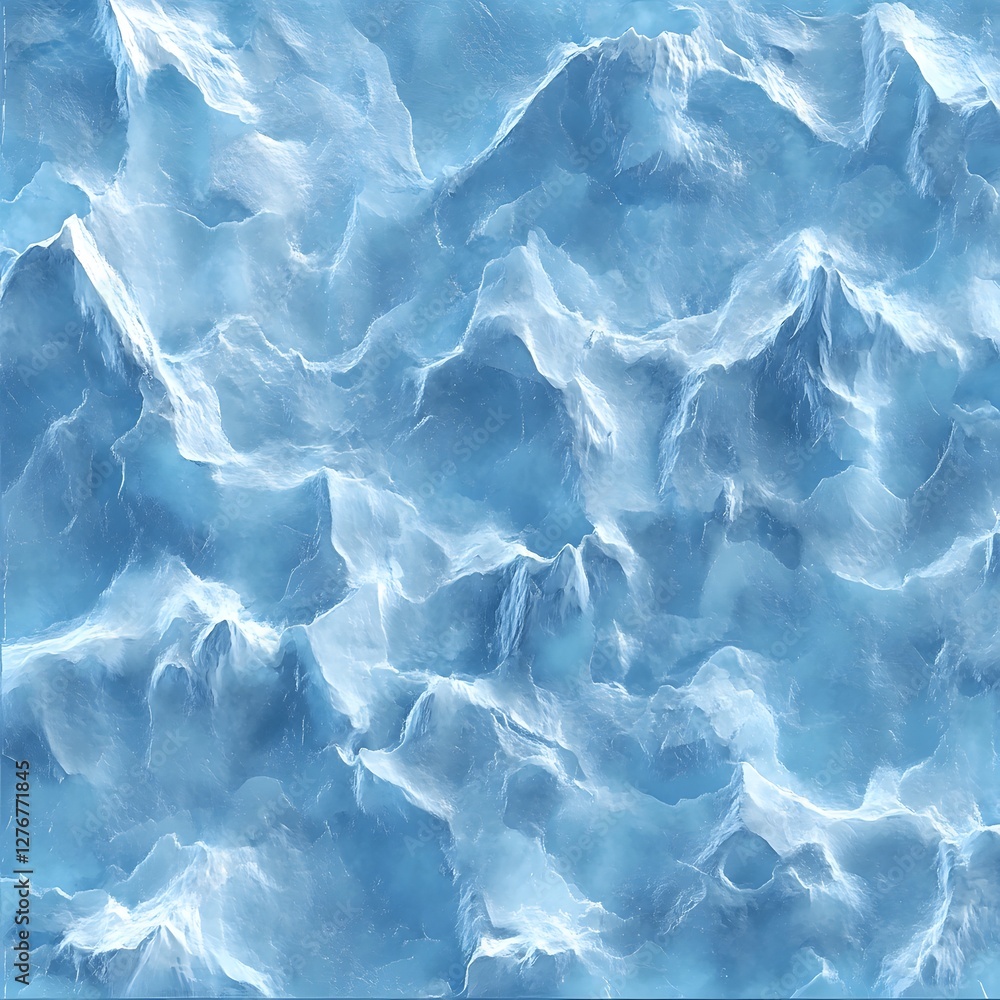 Obraz premium Icy mountain landscape with textures of snow and ice, in shades of blue and white, creating a cold, wintery scene.