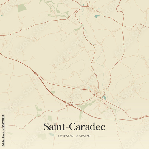 Vintage map of Saint-Caradec, France.