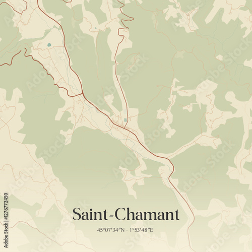 Vintage map of Saint-Chamant, France.