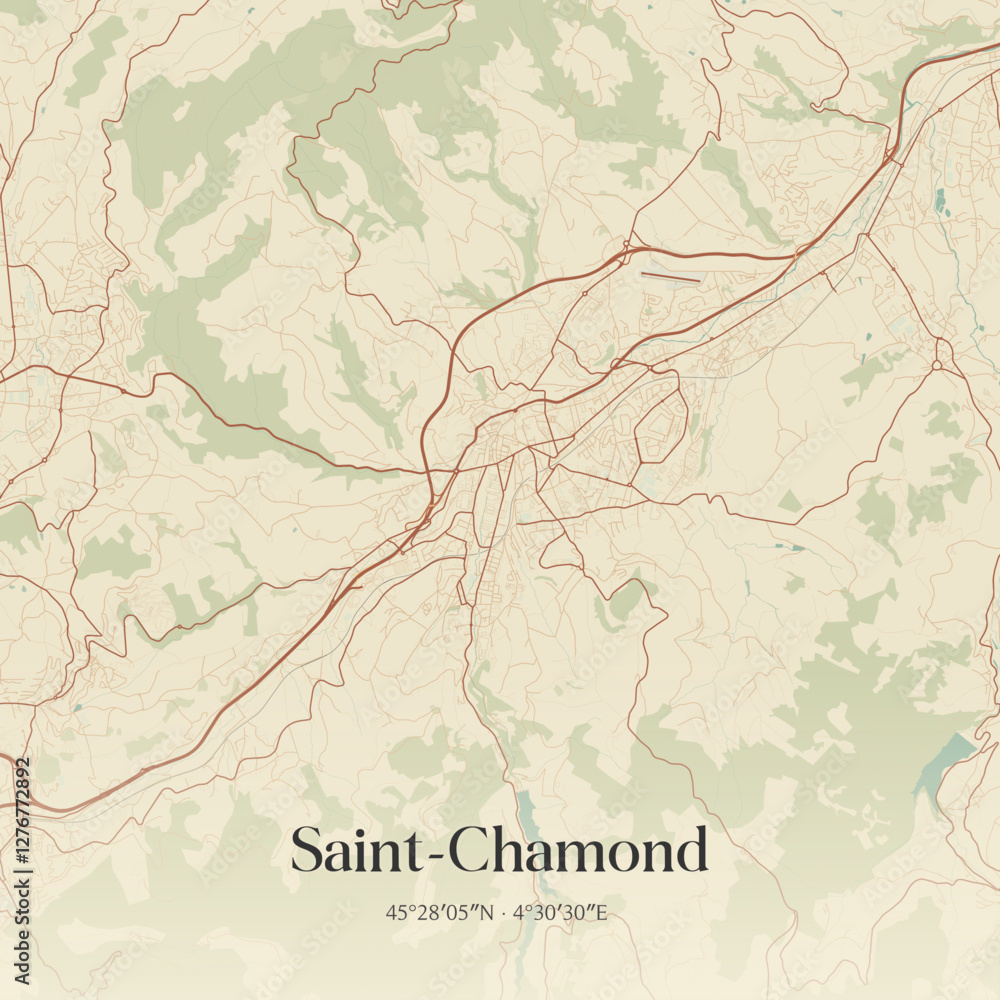 Fototapeta premium Vintage map of Saint-Chamond, France.