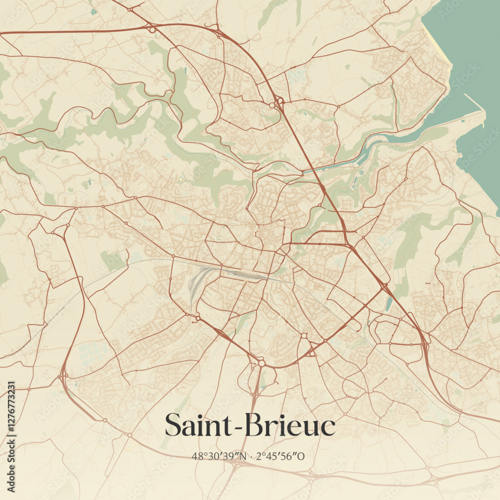 Obraz premium Vintage map of Saint-Brieuc, France.