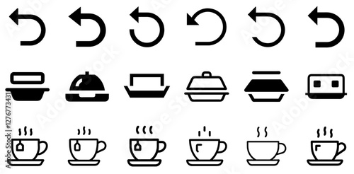 "Undo, Tray, and Tea Cup Vector Icon Set – Relaxation, Service, and Functionality"