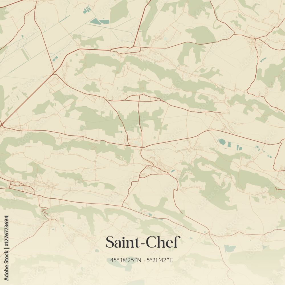 Fototapeta premium Vintage map of Saint-Chef, France.