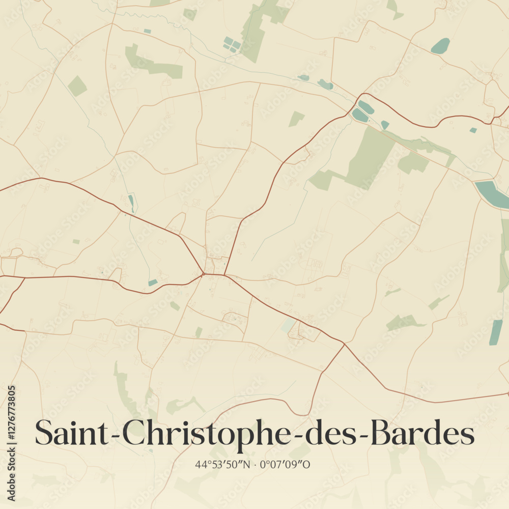 Fototapeta premium Vintage map of Saint-Christophe-des-Bardes, France.