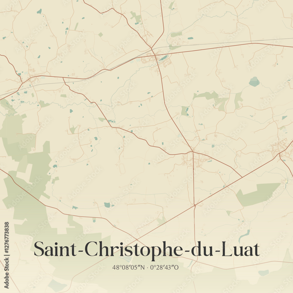 Fototapeta premium Vintage map of Saint-Christophe-du-Luat, France.