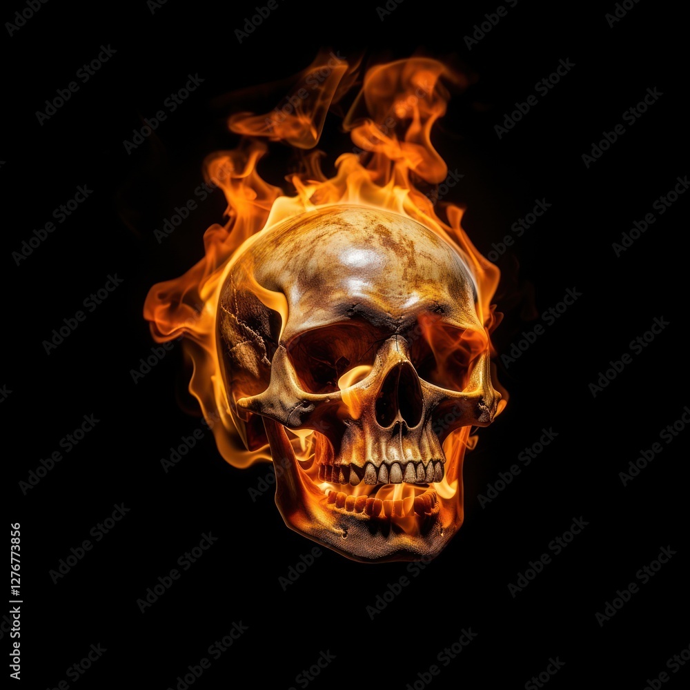 Skull side view fire flame black background anthropology darkness. Skull side view fire flame black background anthropology darkness.