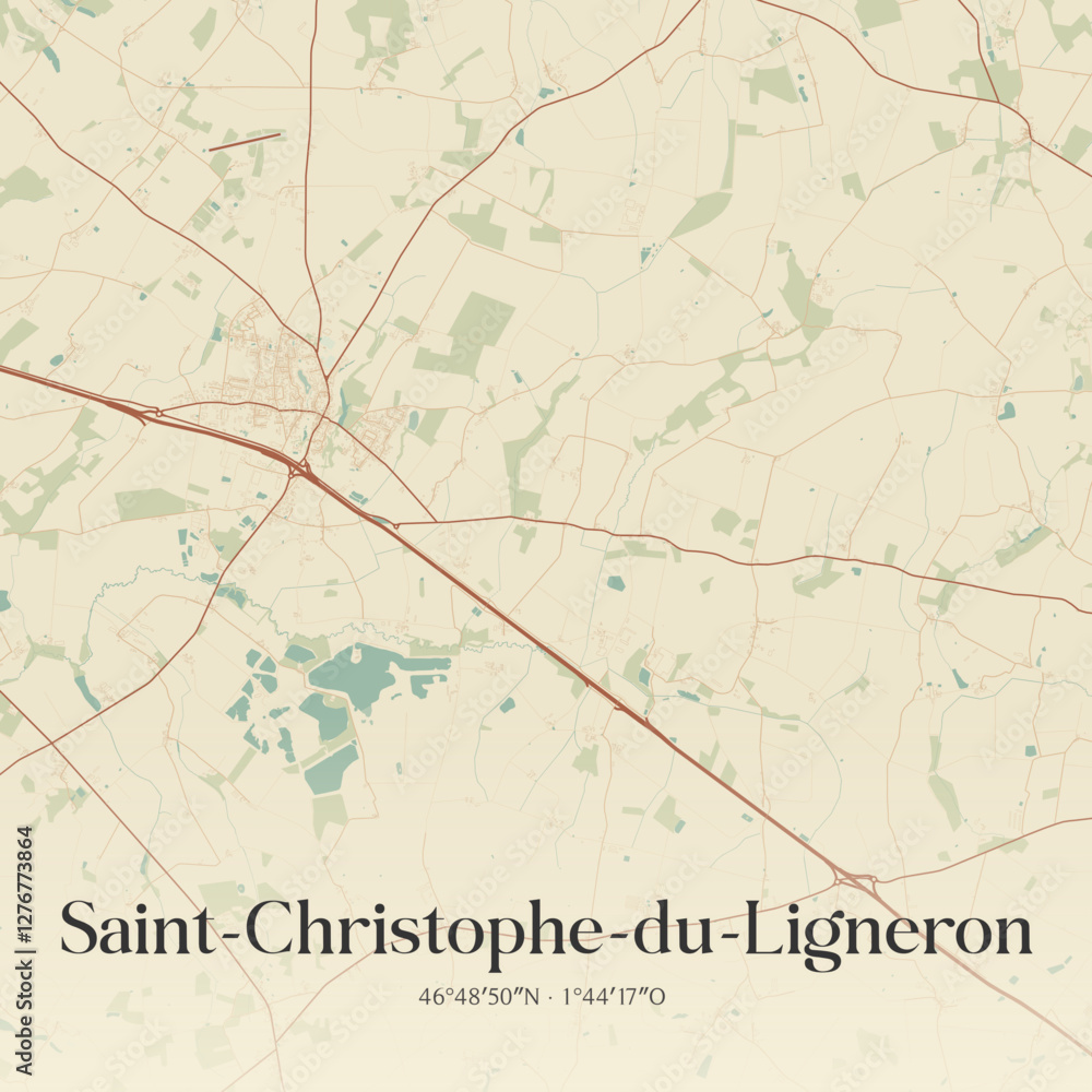 Fototapeta premium Vintage map of Saint-Christophe-du-Ligneron, France.