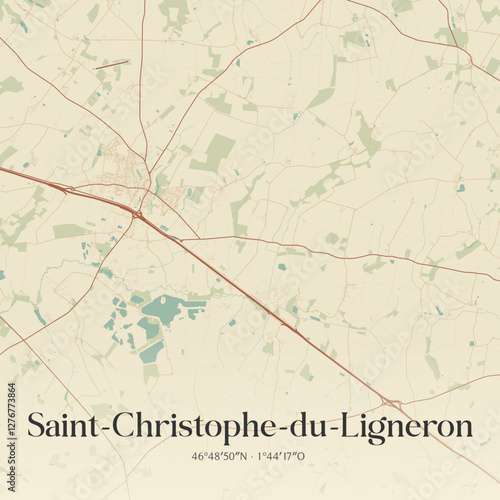 Vintage map of Saint-Christophe-du-Ligneron, France.