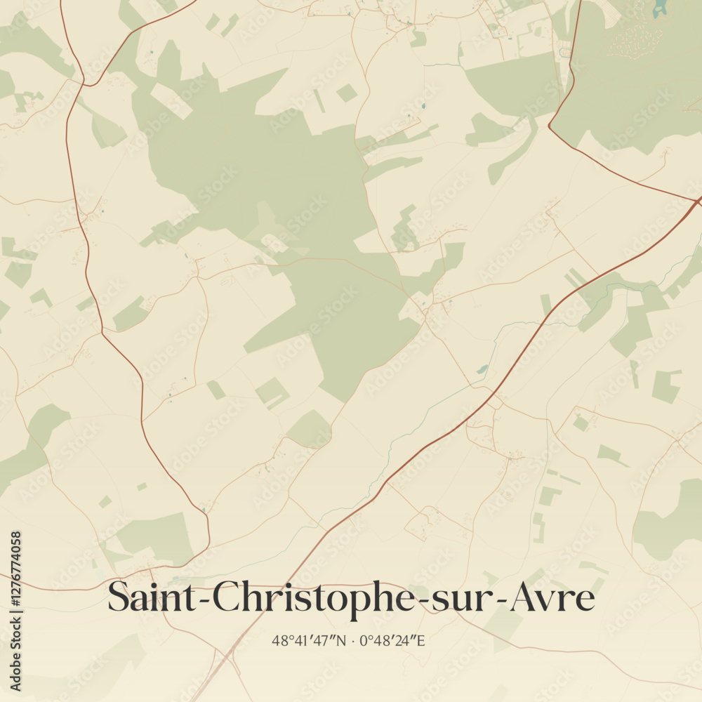 Fototapeta premium Vintage map of Saint-Christophe-sur-Avre, France.