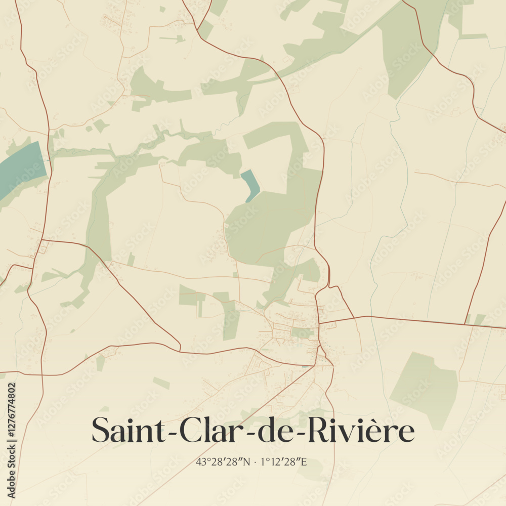 Fototapeta premium Vintage map of Saint-Clar-de-Rivière, France.