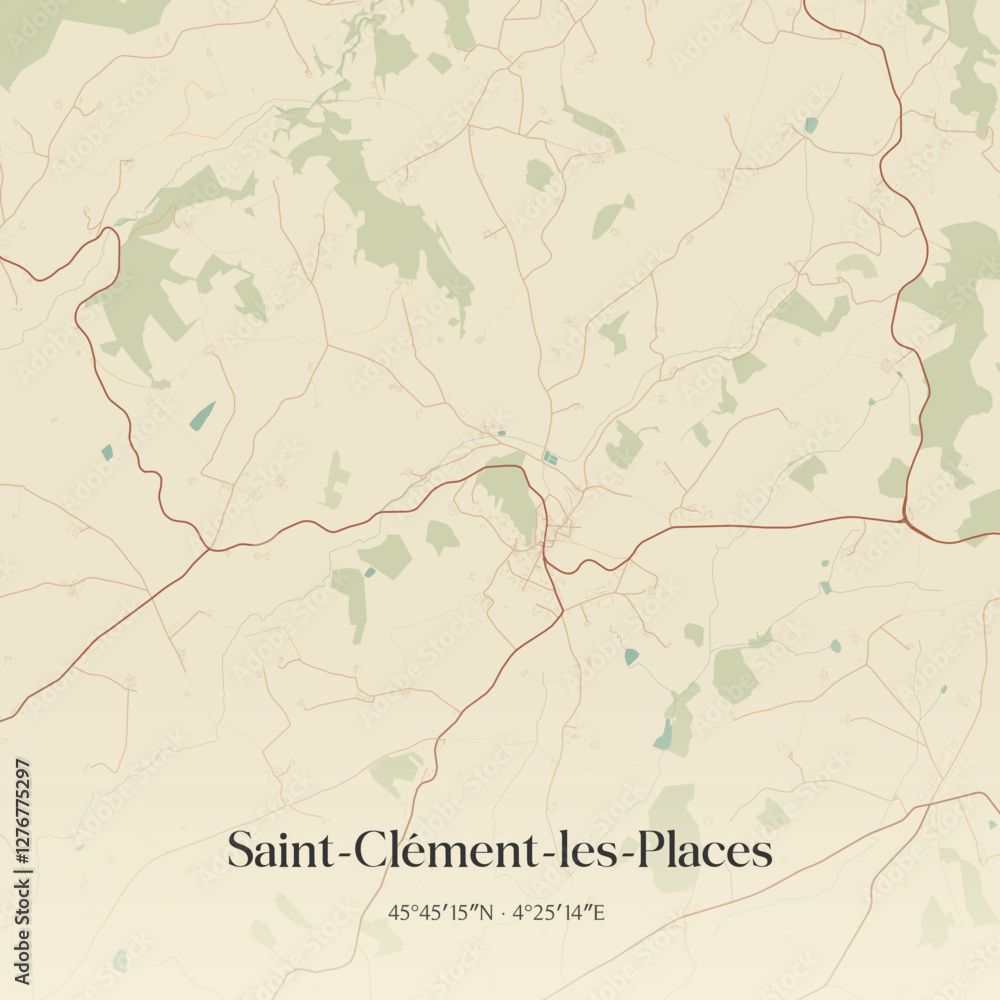 Fototapeta premium Vintage map of Saint-Clément-les-Places, France.