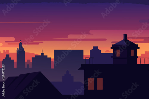 city skyline at sunset