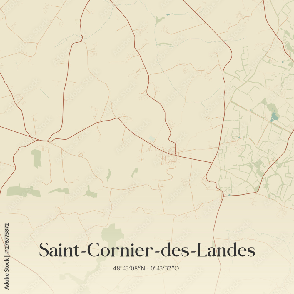 Fototapeta premium Vintage map of Saint-Cornier-des-Landes, France.