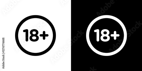 18 Plus icon set. vector illustrations in black and white flat solid style