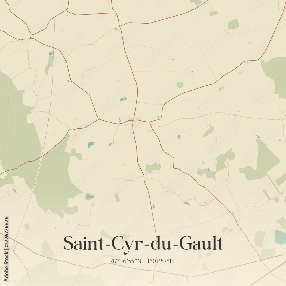 Fototapeta premium Vintage map of Saint-Cyr-du-Gault, France.