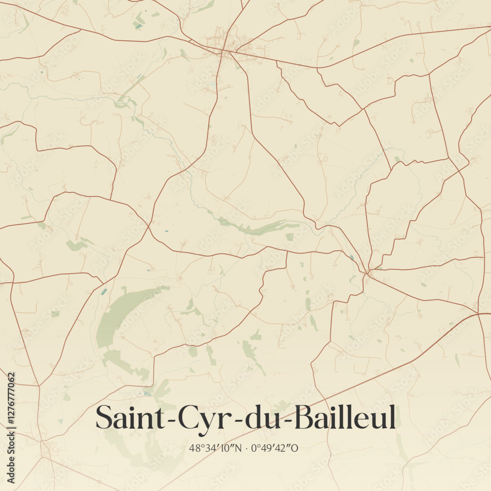 Fototapeta premium Vintage map of Saint-Cyr-du-Bailleul, France.