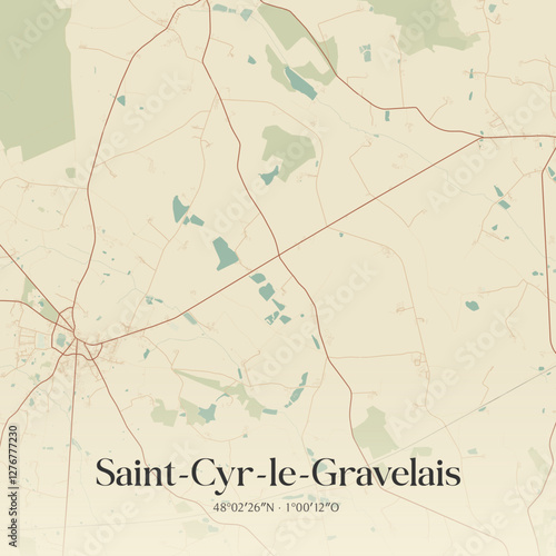 Vintage map of Saint-Cyr-le-Gravelais, France.