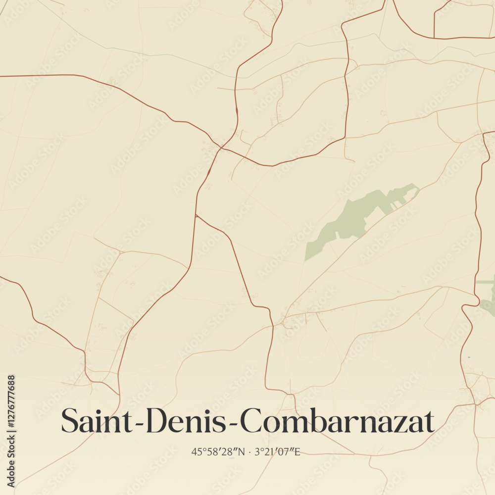 Fototapeta premium Vintage map of Saint-Denis-Combarnazat, France.