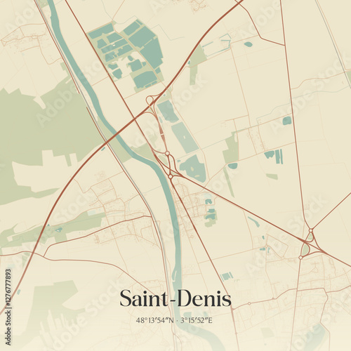 Vintage map of Saint-Denis, France.