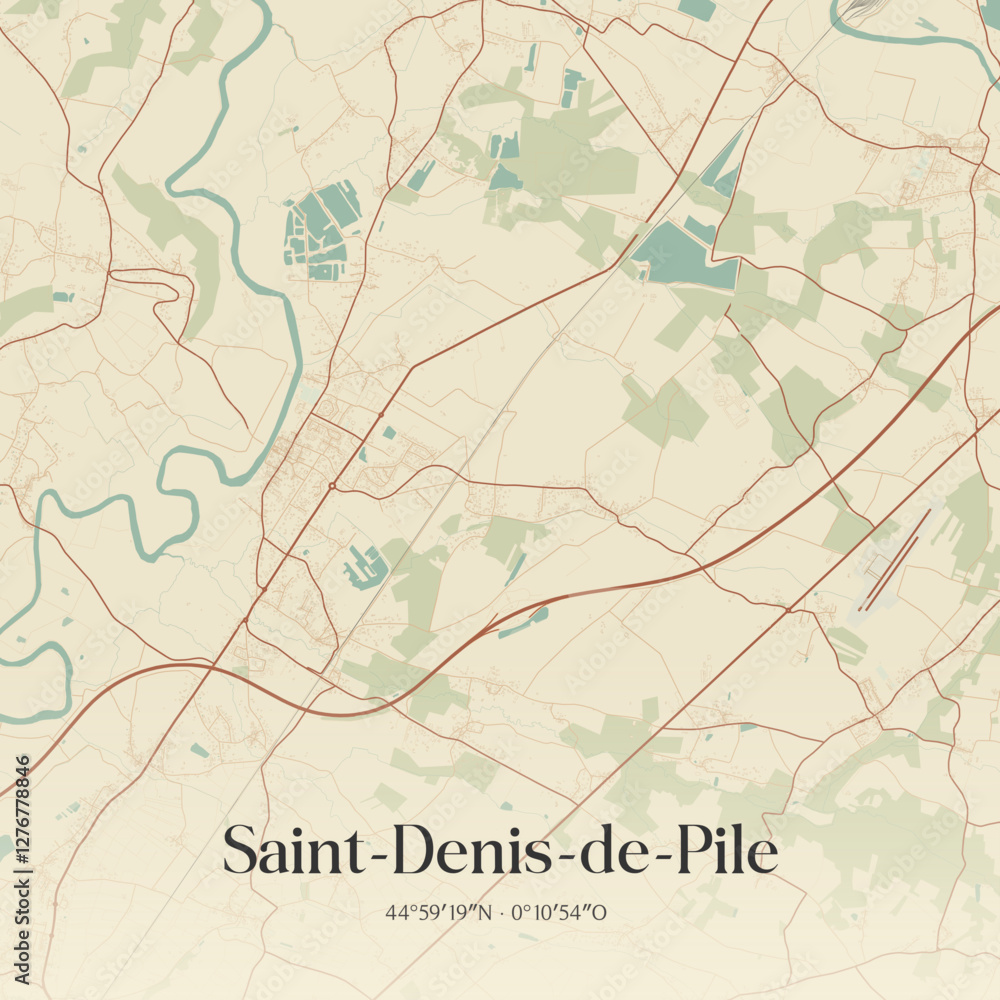 Naklejka premium Vintage map of Saint-Denis-de-Pile, France.