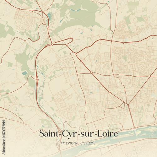 Vintage map of Saint-Cyr-sur-Loire, France.