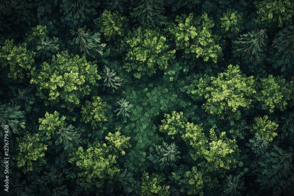 Obraz premium An aerial view showcasing a dense forest filled with vibrant green trees