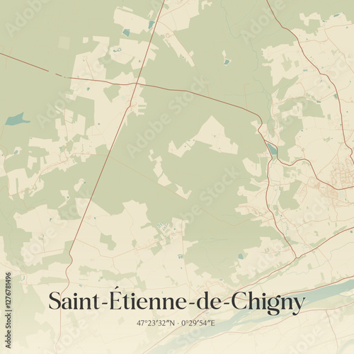 Vintage map of Saint-Étienne-de-Chigny, France.